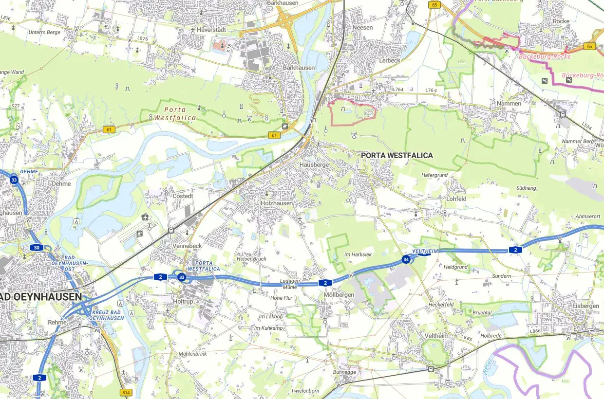 Karte von Porta Westfalica mit Ortsteilen (Hausberge, Barkhausen, Lerbeck, Eisbergen) – Lage und Bodenrichtwerte