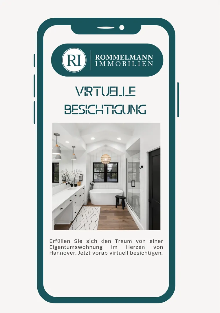 Titelmotiv eines virtuellen Immobilienrundgangs auf einem Smartphone