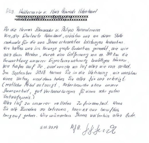 Handschriftliches Dankschreiben Familie Haberland