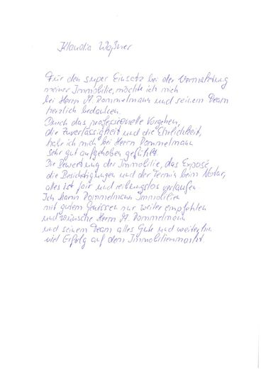 Handschriftliches Dankschreiben Klaudia Waßner